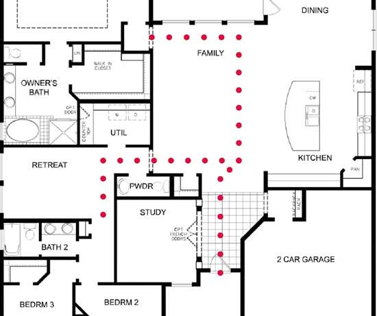 floorplan layout showing traffic patterns